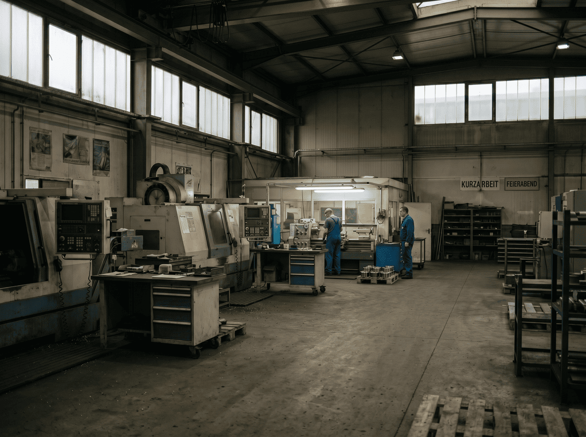 Eine leere Produktionshalle, wegen Kurzarbeit ist niemand da