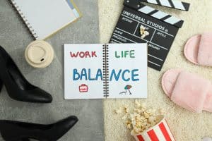 Work-life-balance zeigt die Balance zwischen Freizeit und Arbeit