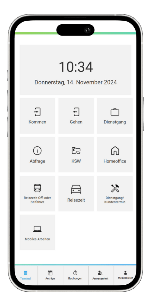 Virtuelles Terminal auf dem Smartphone zur mobilen Zeiterfassung