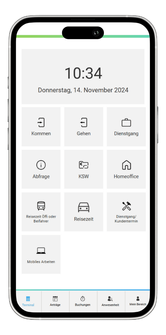 Virtuelles Terminal auf dem Smartphone zur mobilen Zeiterfassung