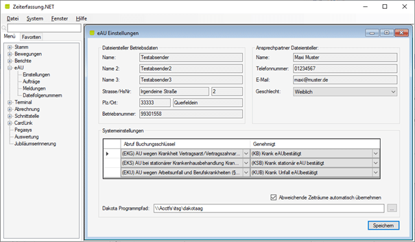 eAU Einstellungen Screenshot